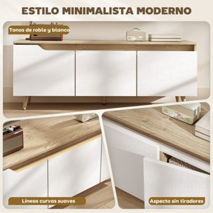 Mueble de TV, Mesa de TV para Salón, con 3 Puertas, para Televisión de 55 Pulgadas, Estilo Moderno, 120x35x45,5 cm, Roble y Blanco