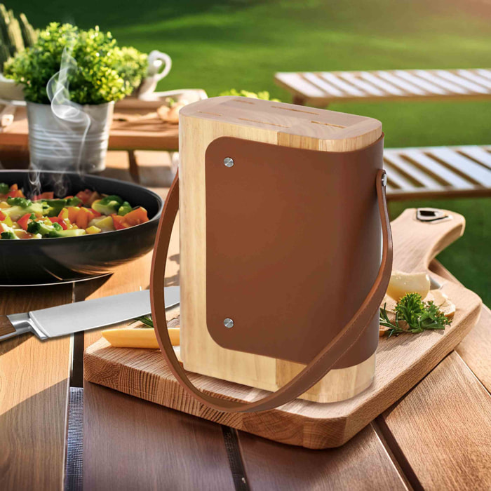 Yao - Bloc en bois d'hévéa pour 5 couteaux de cuisine