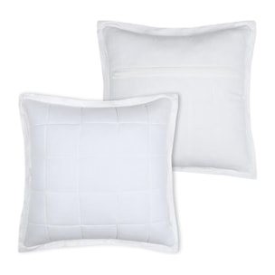 Coussin carré uni en gaze de coton surpiquée - Blanc