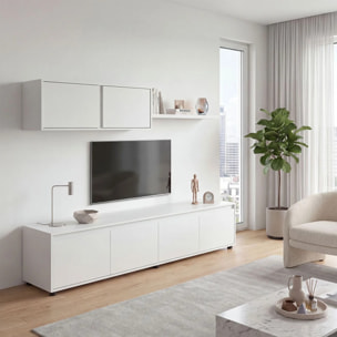 Salón con mueble de TV y estantería en blanco artik 200 cm Arlet Blanco Artik (Blanco Mate)