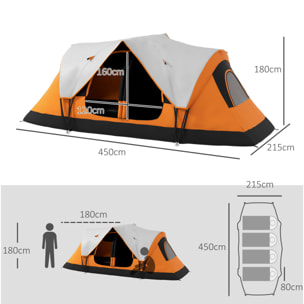 Tente de camping familiale 6-8 pers. double toit étanche 2 000 mm moustiquaire sac de tranport orange