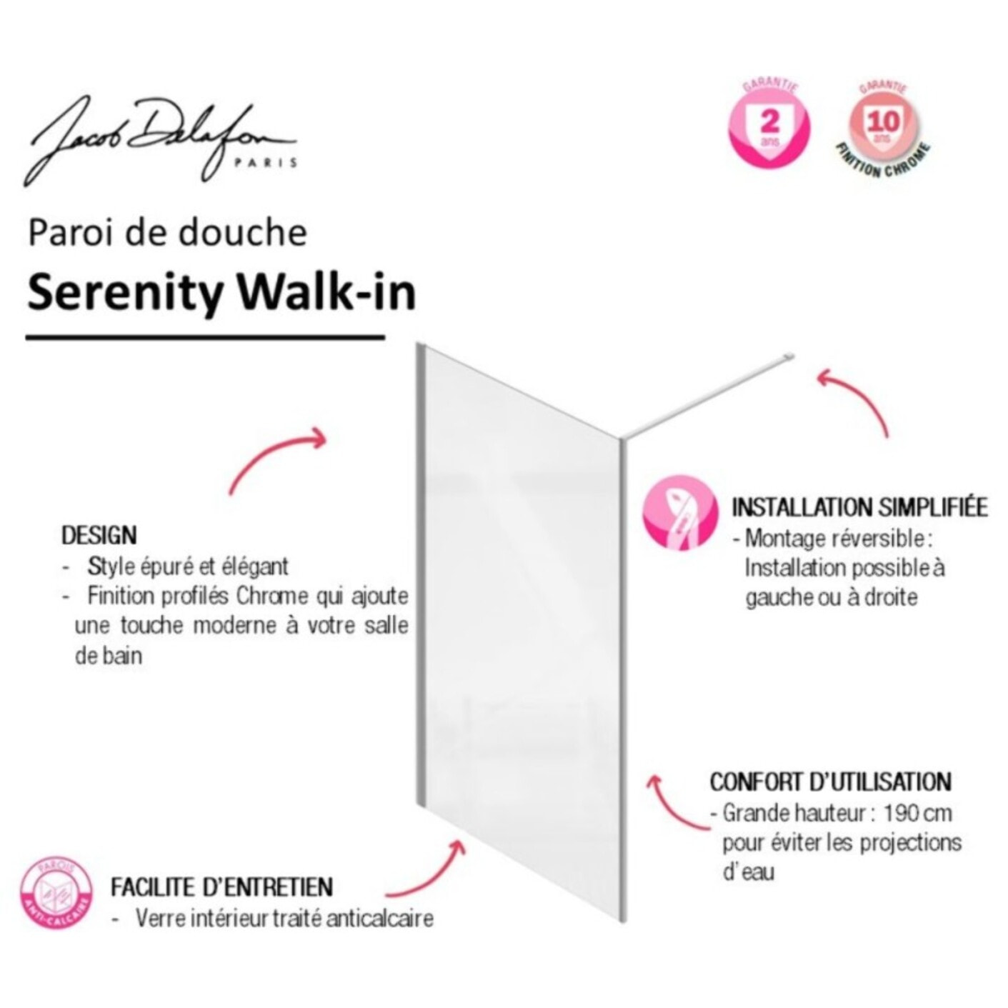 Paroi de douche 90 cm Serenity douche à l'Italienne