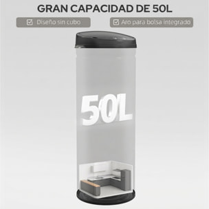 HOMCOM Cubo de Basura Cocina Automático 50 L, Papelera de Cocina de Acero Inoxidable, Sensor Infrarrojo, Cierre Automático, Antihuellas, para Dormitorio, Oficina, Negro