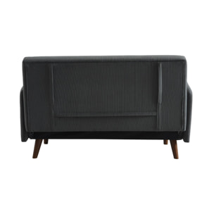 Canapé convertible 2 places scandinave velours côtelé gris foncé - Panam - pieds bois. banquette. dossier inclinable