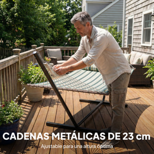 Hamaca con Soporte, Hamaca de Jardín Portátil con Almohada Desmontable, Barras Separadoras, Marco de Acero, Carga 120 kg, para Patio, Terraza, Diseño Rayas, 353x94x115 cm, Verde