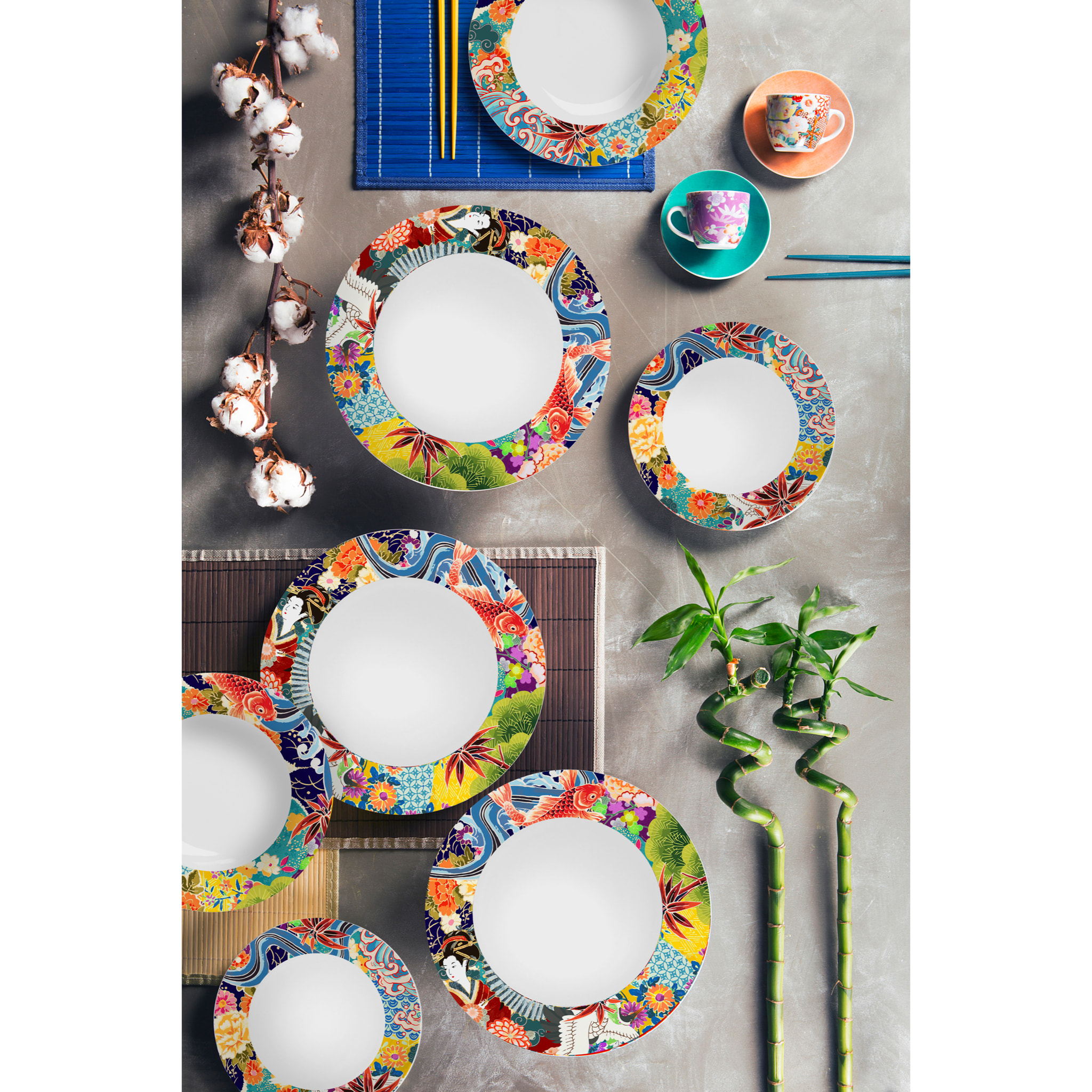 Servizio piatti 18 pezzi Excelsa – Nippon, Porcellana Multicolore