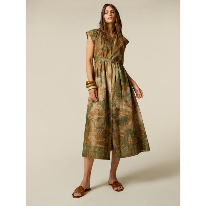 Oltre - Vestido camisero en muselina estampada - Verde