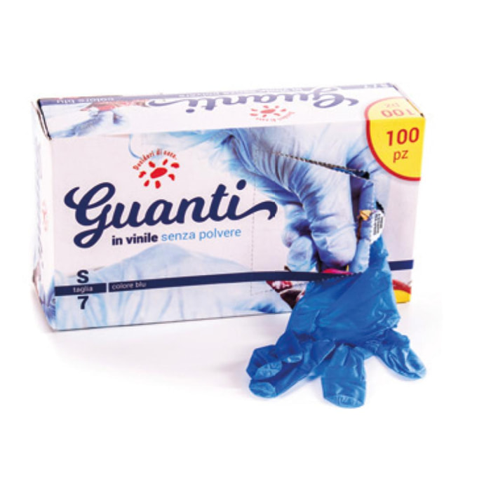 Set 100 Guanti Monouso In Vinile Powder Free Colore Blu Azzurro