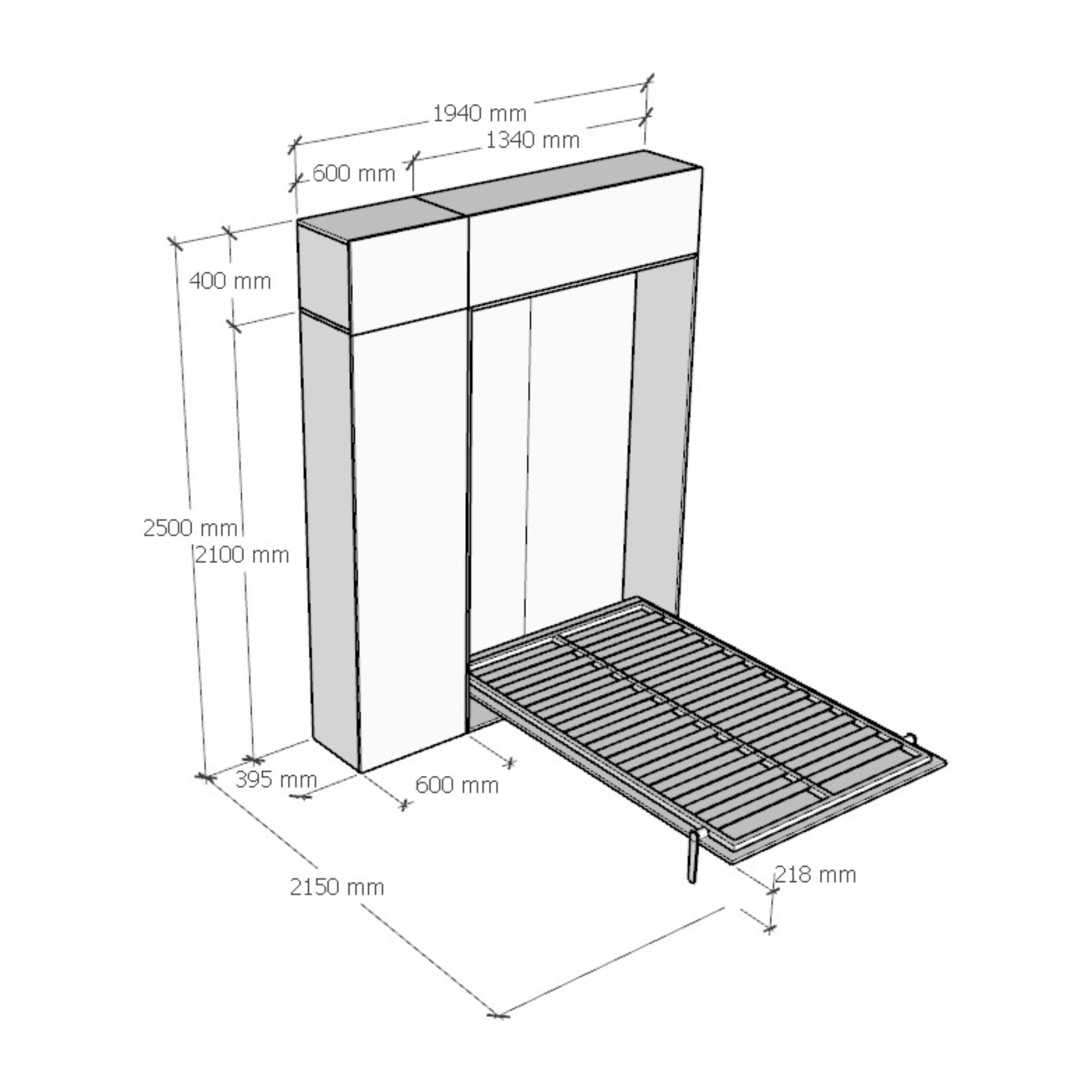 Armoire Lit escamotable vertical 1 place et demi 120 KENTARO Frêne Blanc avec colonne de rangement et deux éléments hauts