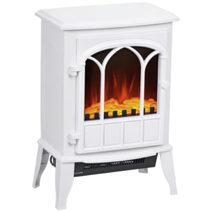 Cheminée électrique poêle style rétro 1000-2000 W simulation flammes LED porte blanc