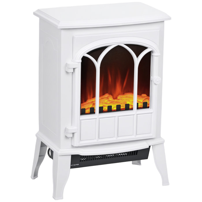 Cheminée électrique poêle style rétro 1000-2000 W simulation flammes LED porte blanc