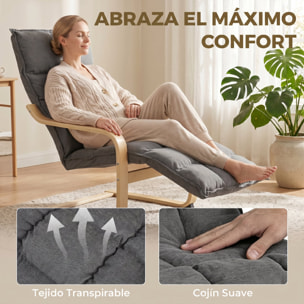 Sillón de Salón con Reposapiés, Butaca de Salón Tapizada en Lino con Balanceo Suave, Respaldo Alto, Asiento Amplio, Sillón de Relax para Dormitorio, Oficina, Estudio, Gris