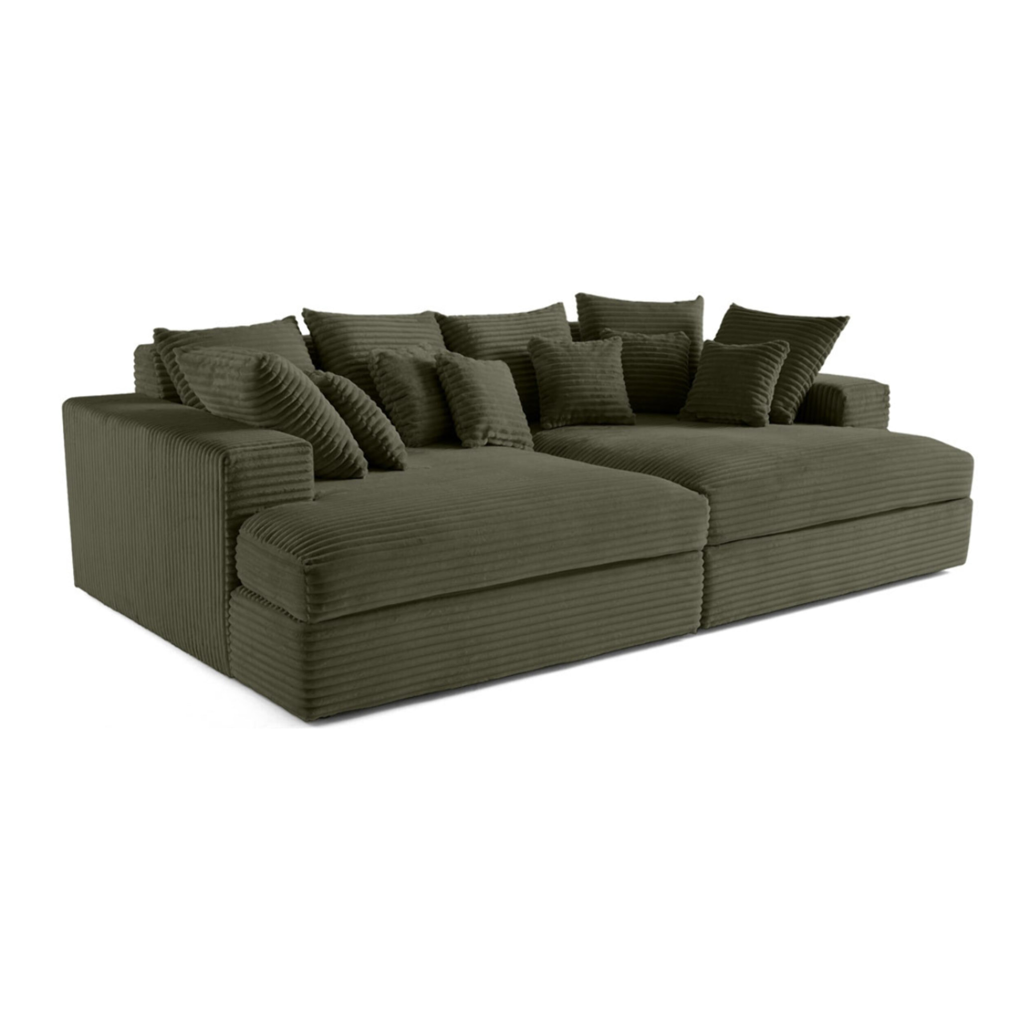 Collins - canapé droit 4 places avec double méridienne - assise profonde - velours côtelé grosses côtes - Vert