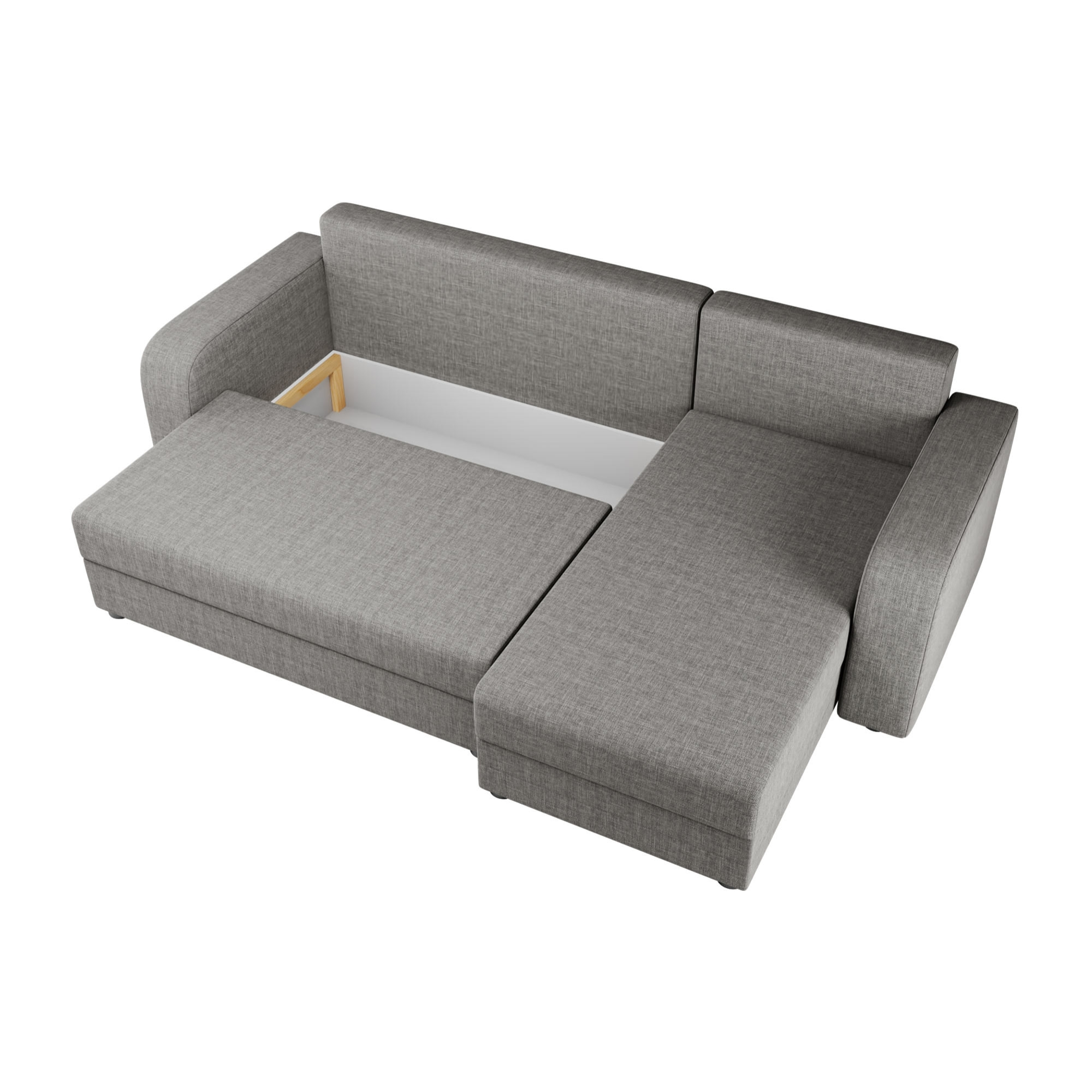 Harvey - Canapé d'angle réversible 4 places convertible avec coffre en tissu - Gris clair