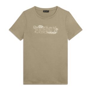 T-shirt Manica Corta con Decori Floreali e Borchie