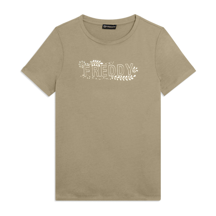 T-shirt Manica Corta con Decori Floreali e Borchie