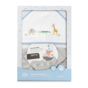 Capa Baño 1X1 Mod Savanna Bordado+ Gorro Bco/Azul