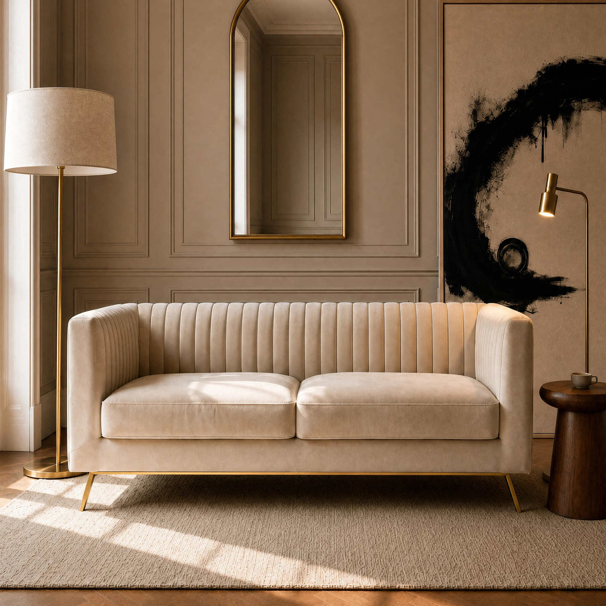 Canapé 2 places en velours beige - Gatsby