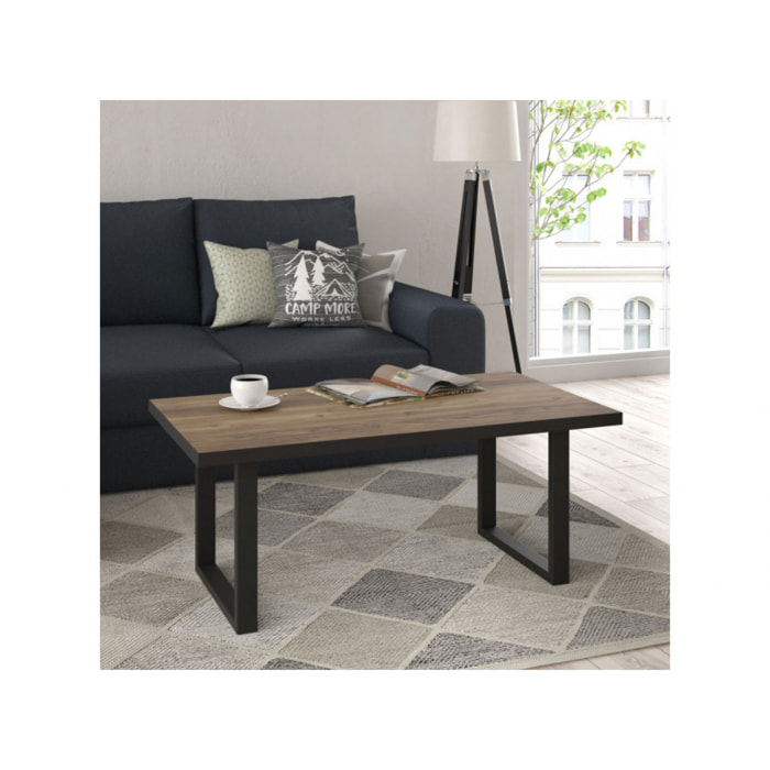 Table basse en bois effet chêne et noir style industriel - YAL