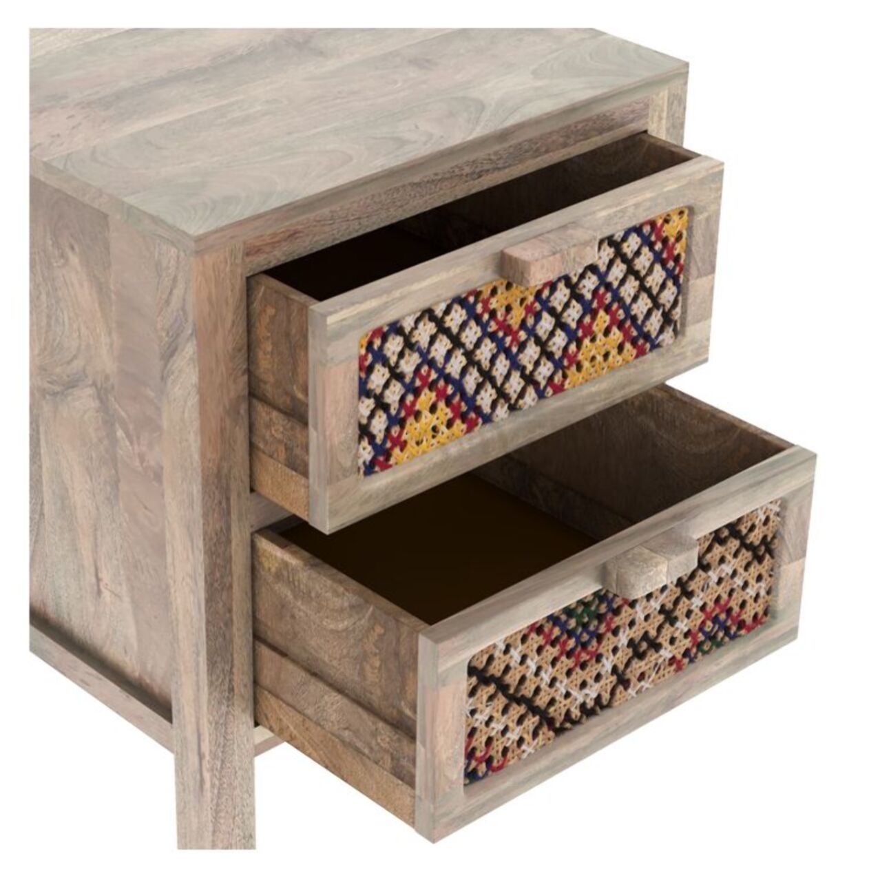 Table de chevet 2 tiroirs en manguier et cannage coloré - Massaï