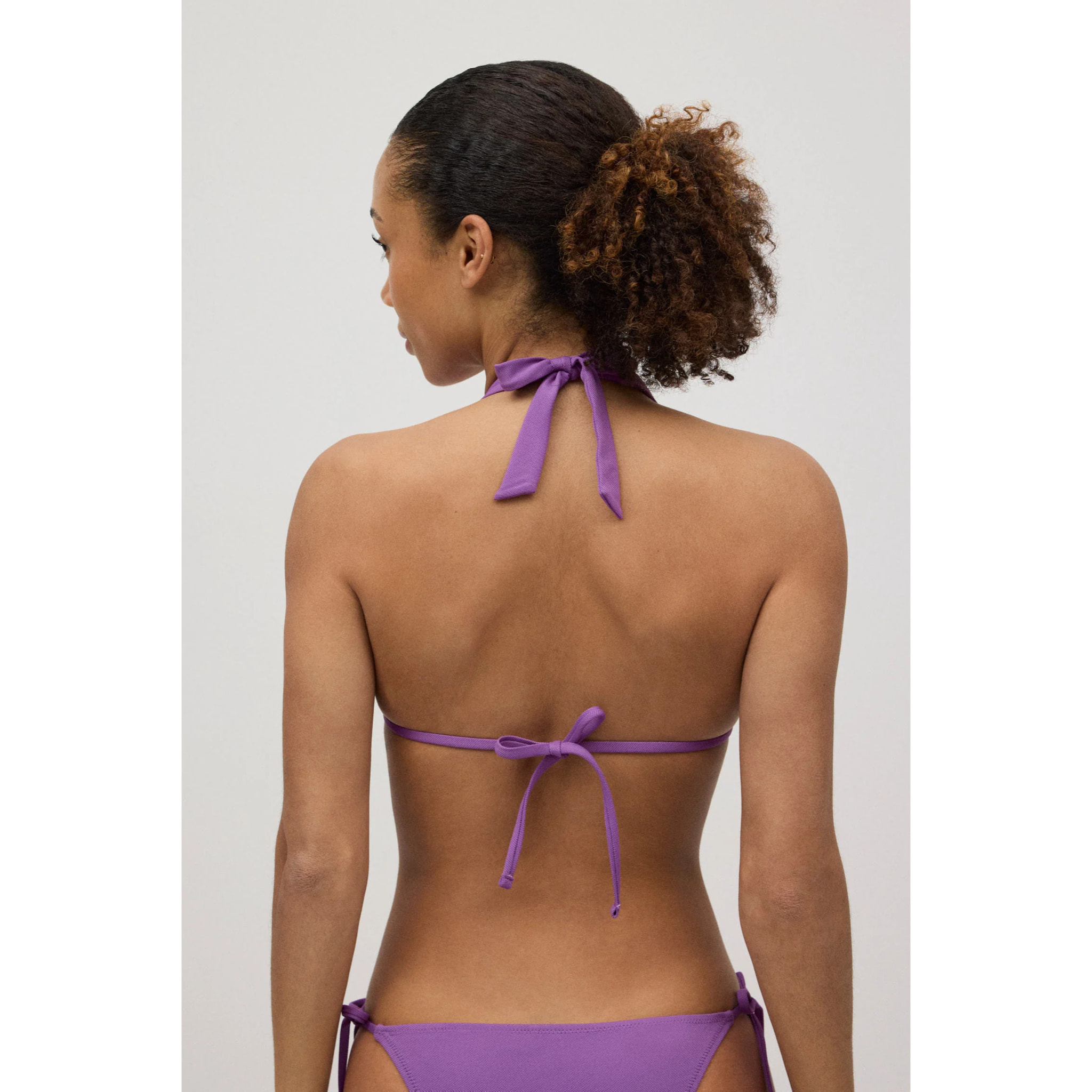 Top bikini a triangolo viola in micropiqué