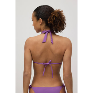 Top bikini a triangolo viola in micropiqué