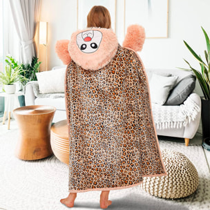 Bata manta adultos con capucha diseño leopardo. 120x152 cm.