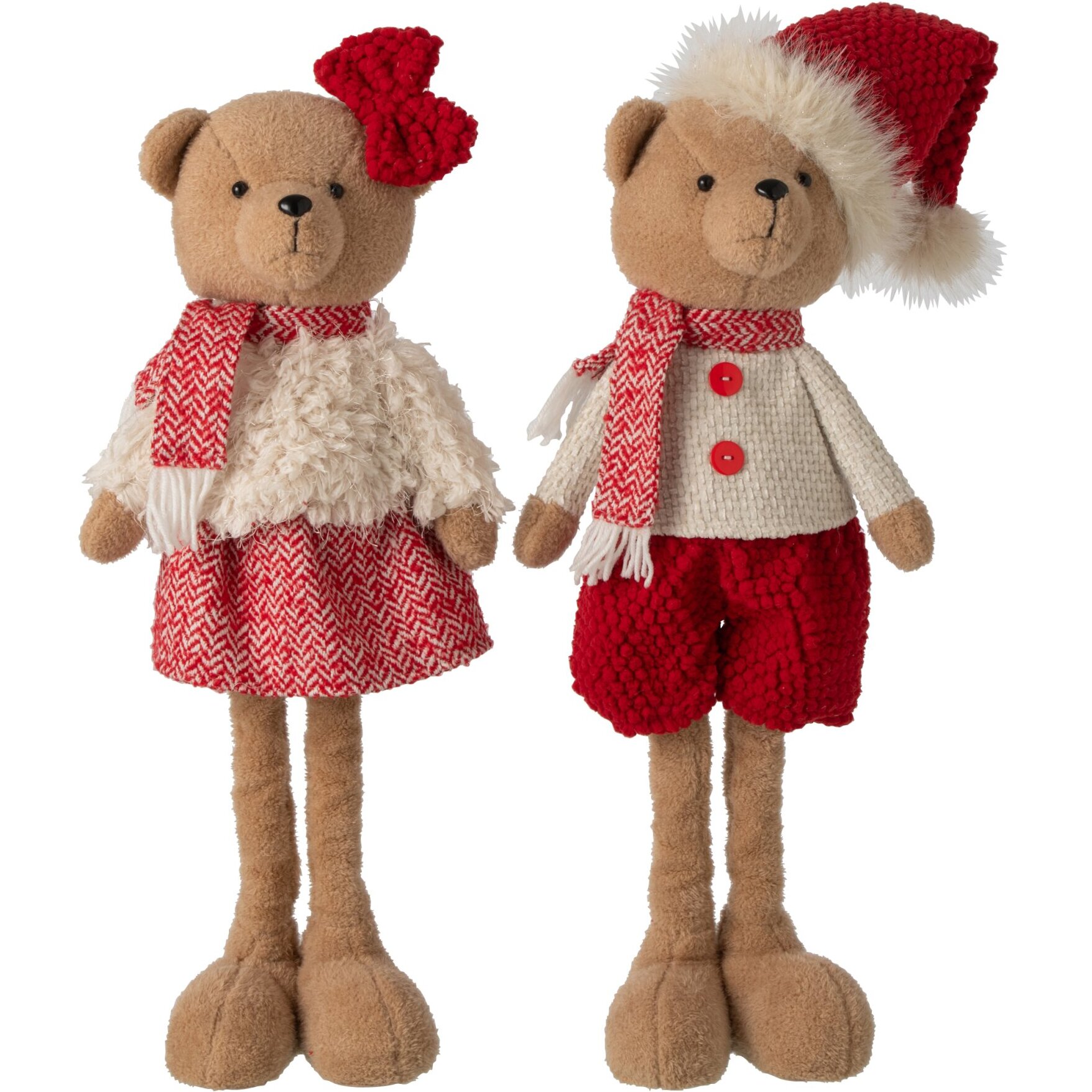 J-Line Ours garçon et fille - polyester - rouge Noël/blanc - large - assortiment de 2