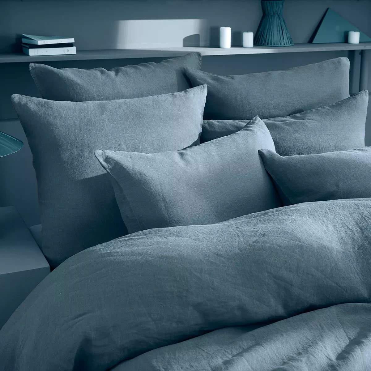 Housse de couette pur lin lavé 165 g/m² uni bleu Le lin lave denim