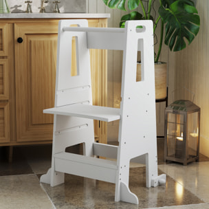 Torre de Aprendizaje Taburete de Aprendizaje para Niños de +3 Años con Pedal Altura Ajustable en 3 Niveles y Barrera de Seguridad para Baño Cocina 45x47,5x91 cm Blanco
