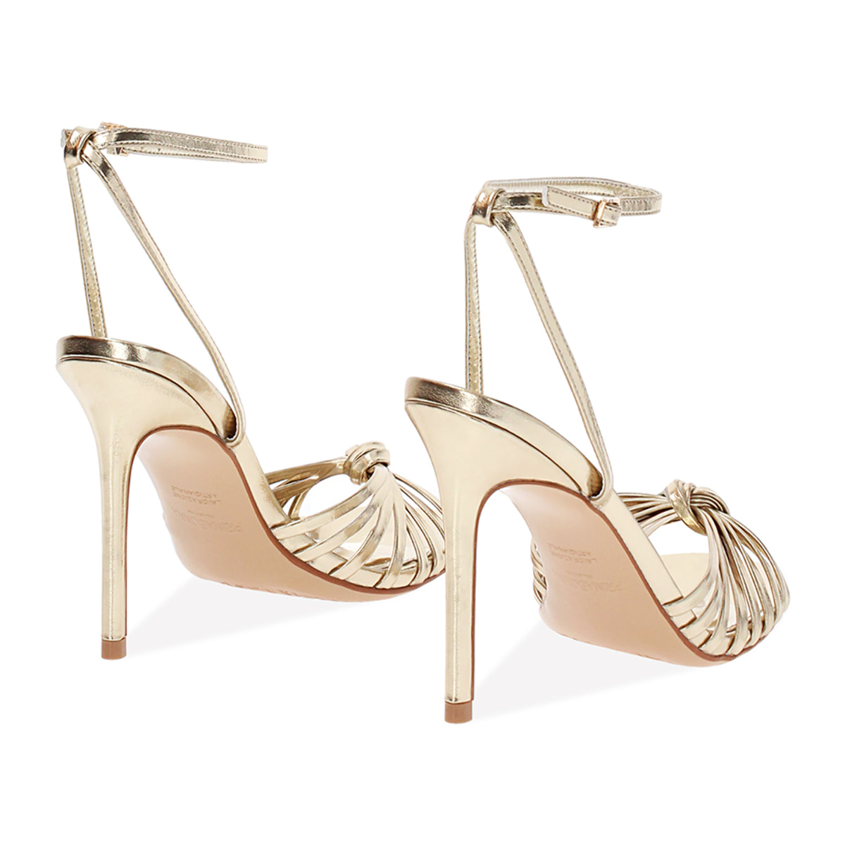 Sandalo donna dorato con nodo, tacco 10,5 cm
