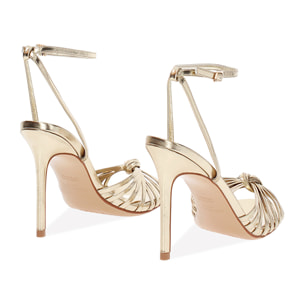 Sandalo donna dorato con nodo, tacco 10,5 cm
