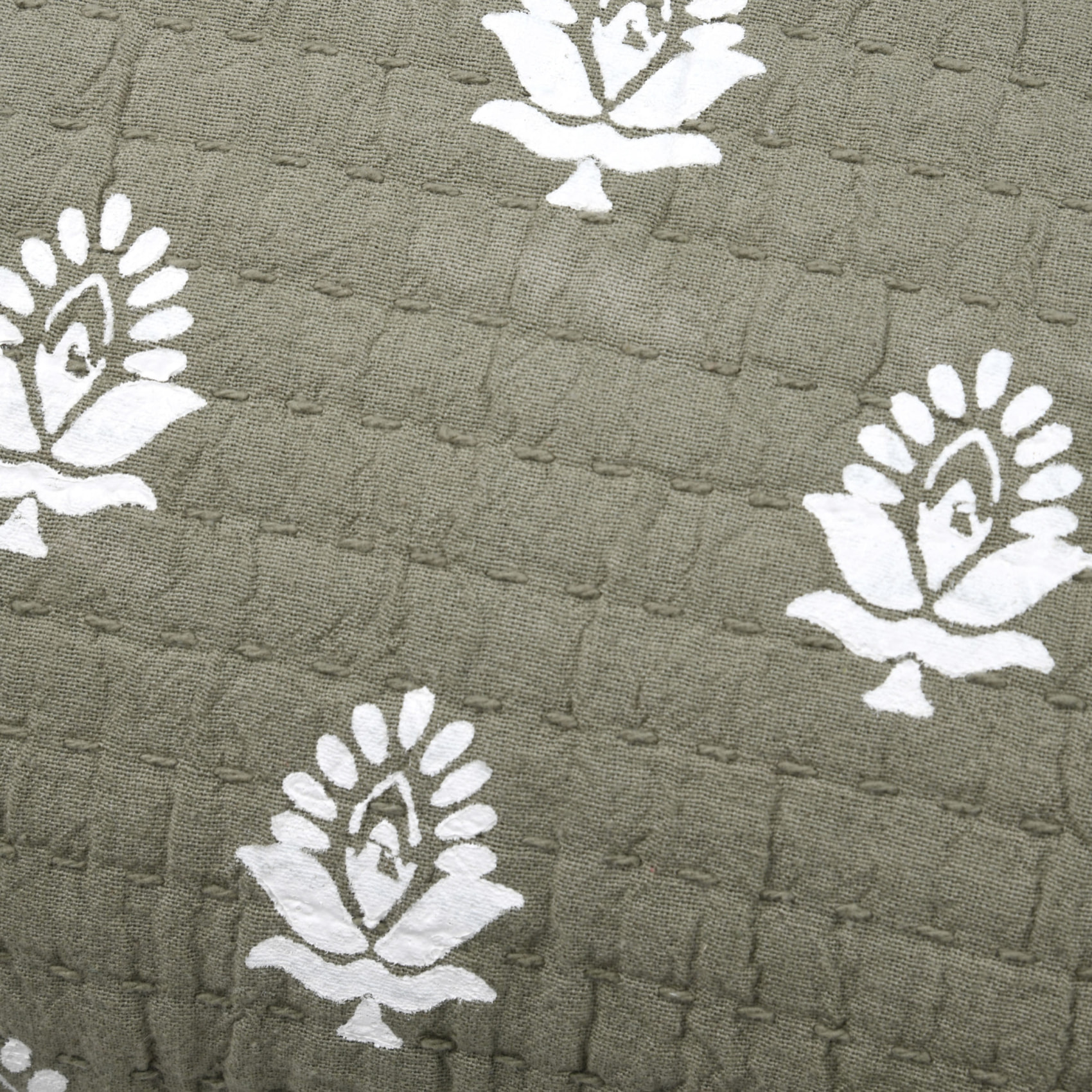Coussin rectangulaire en coton à motif floral - Kaki
