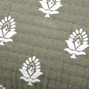 Coussin rectangulaire en coton à motif floral - Kaki