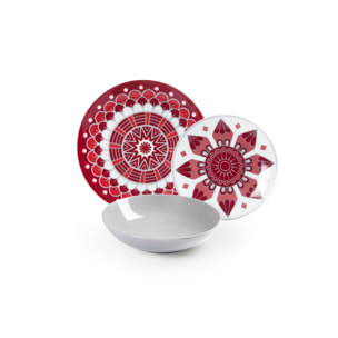 Service de table 18 pièces Excelsa - Mandala Red, porcelaine et grès rouge