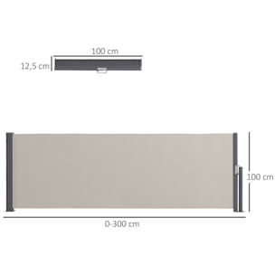 Store latéral brise-vue paravent rétractable dim. 3L x 1H m gris clair