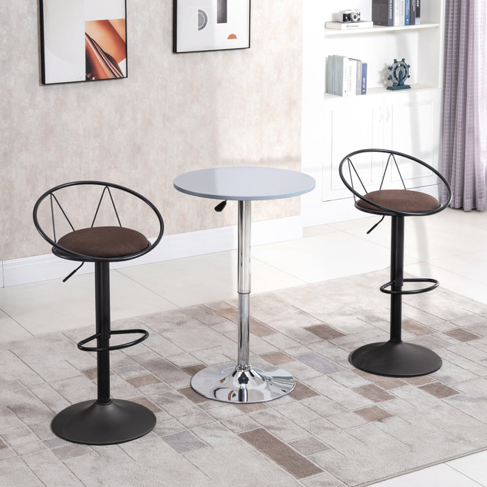 Lot de 2 tabourets de bar design néo-rétro réglable pivotant avec repose-pied métal noir lin marron