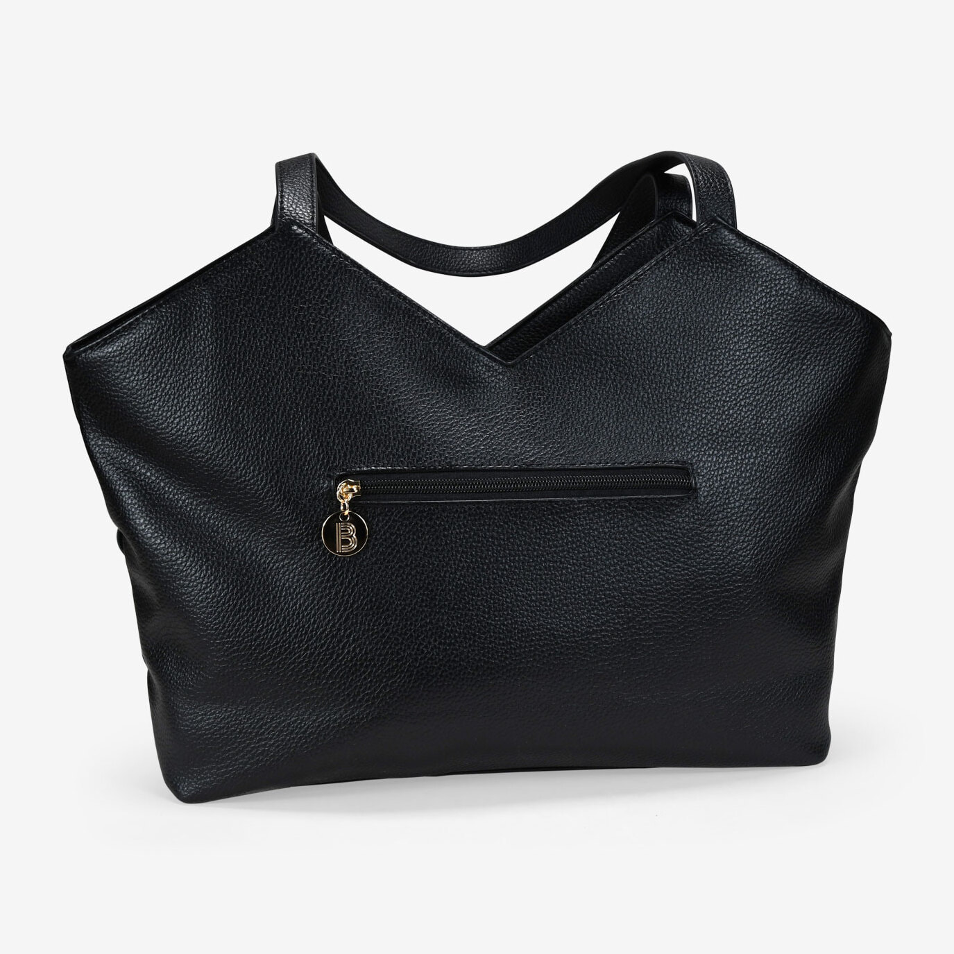 Bolso tote negro con tiras entrelazadas y cremallera