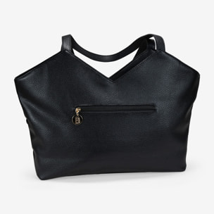 Bolso tote negro con tiras entrelazadas y cremallera