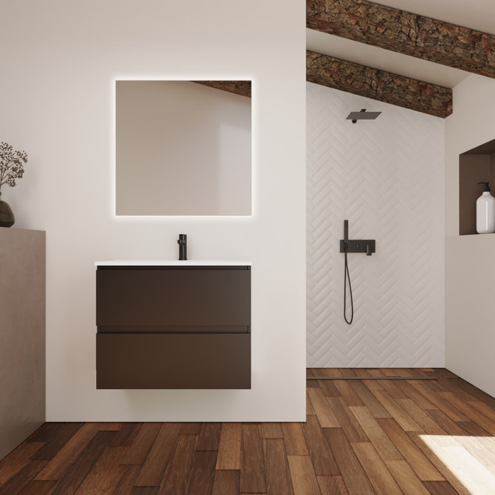 Ensemble Salle de Bain Kaji | 80 cm Noire | Deux Tiroirs | Lavabo Encastré| N'inclut pas le Miroir | Alday