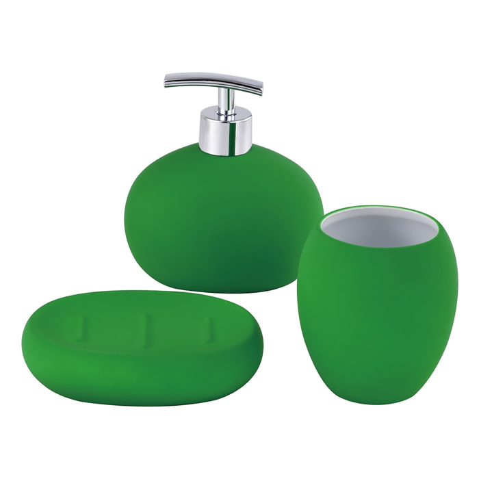 Set 3pc accesorios de baño (vaso + dispensador de jabón + plato para jabón) cerámica verde Benetton