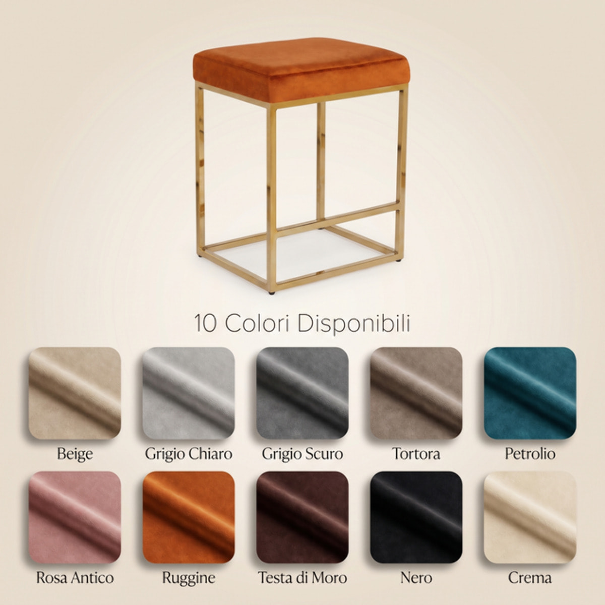 Sgabello Imbottito in Effetto Velluto con Seduta Confortevole e Gambe in Acciaio, Design Moderno per Cucina, Penisola, Isola e Zona Bar