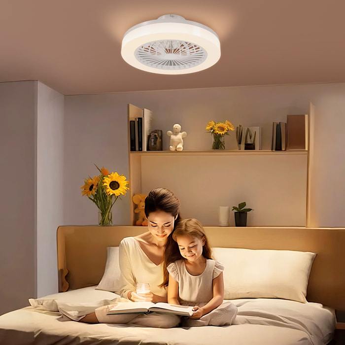 Ventilador de Techo con Luz LED 40 W Motor DC Reversible Lámpara Ventilador Techo Silenciosa con Mando a Distancia 6 Velocidades Temporizador para Salón Dormitorio Ø46 cm Blanco