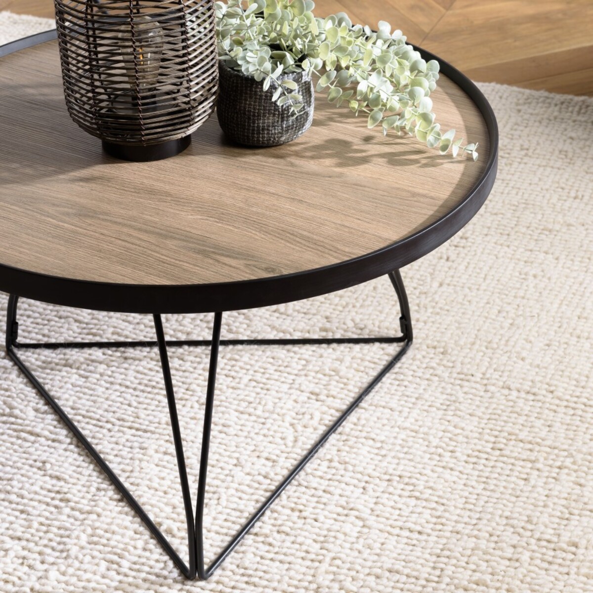 JULIA - Table basse ronde 70x70cm mocha pieds épingles métal noir