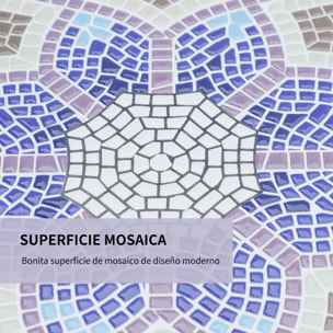Mesa de Jardín Redonda Mesa de Terraza Exterior Ø60x71 cm con Encimera de Mosaico Decorativo Carga 100 kg Mesa para Exterior Patio Azul y Blanco