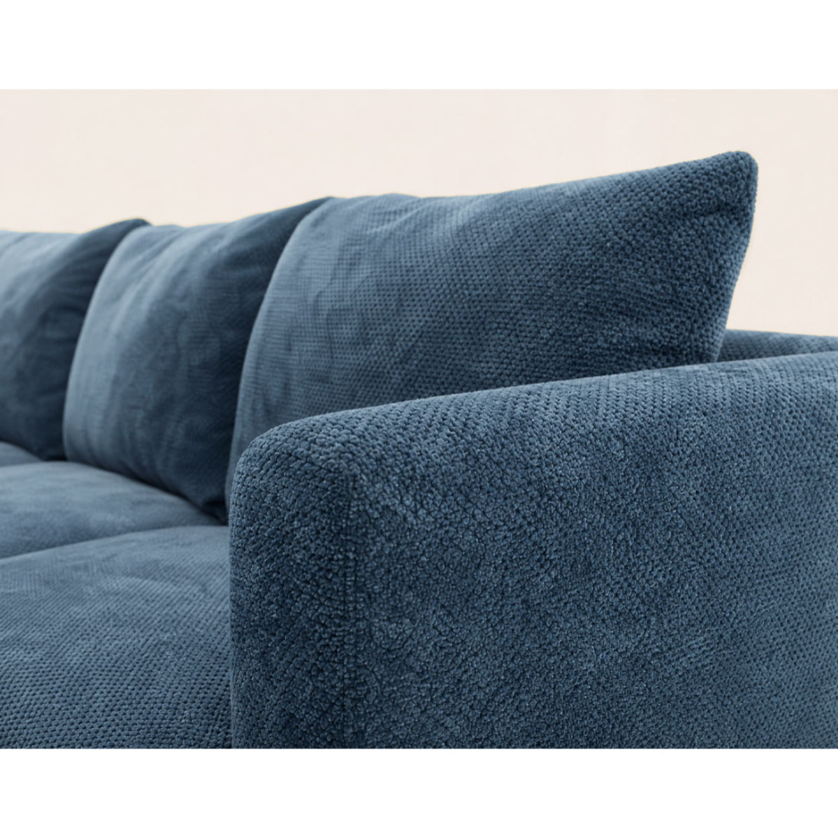 Gabin - Canapé d'angle gauche 5 places en velours texturé - Bleu