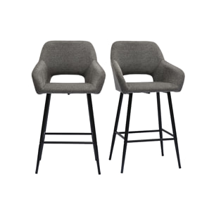 Tabourets de bar en tissu effet velours texturé gris et métal H65 cm (lot de 2) LAURETTE