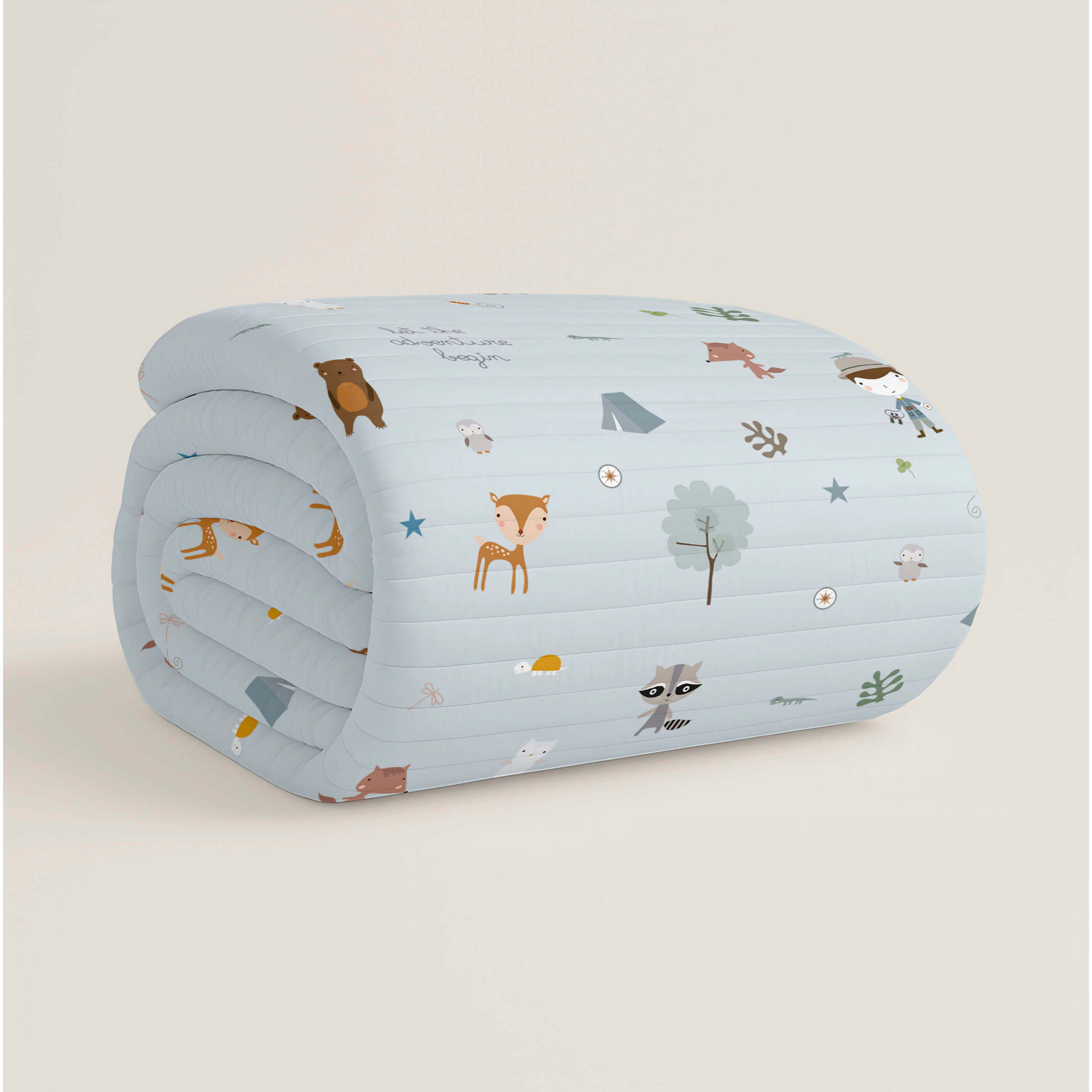 Colcha Bouti Estampada - Reversible - Infantil - 100% Algodón - Cuna - Aventura Bosque