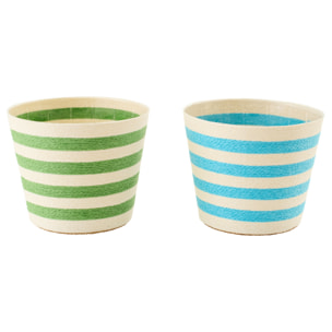 J-Line cache-pot Ligné - papier - bleu azur/vert - extra large - set de 2