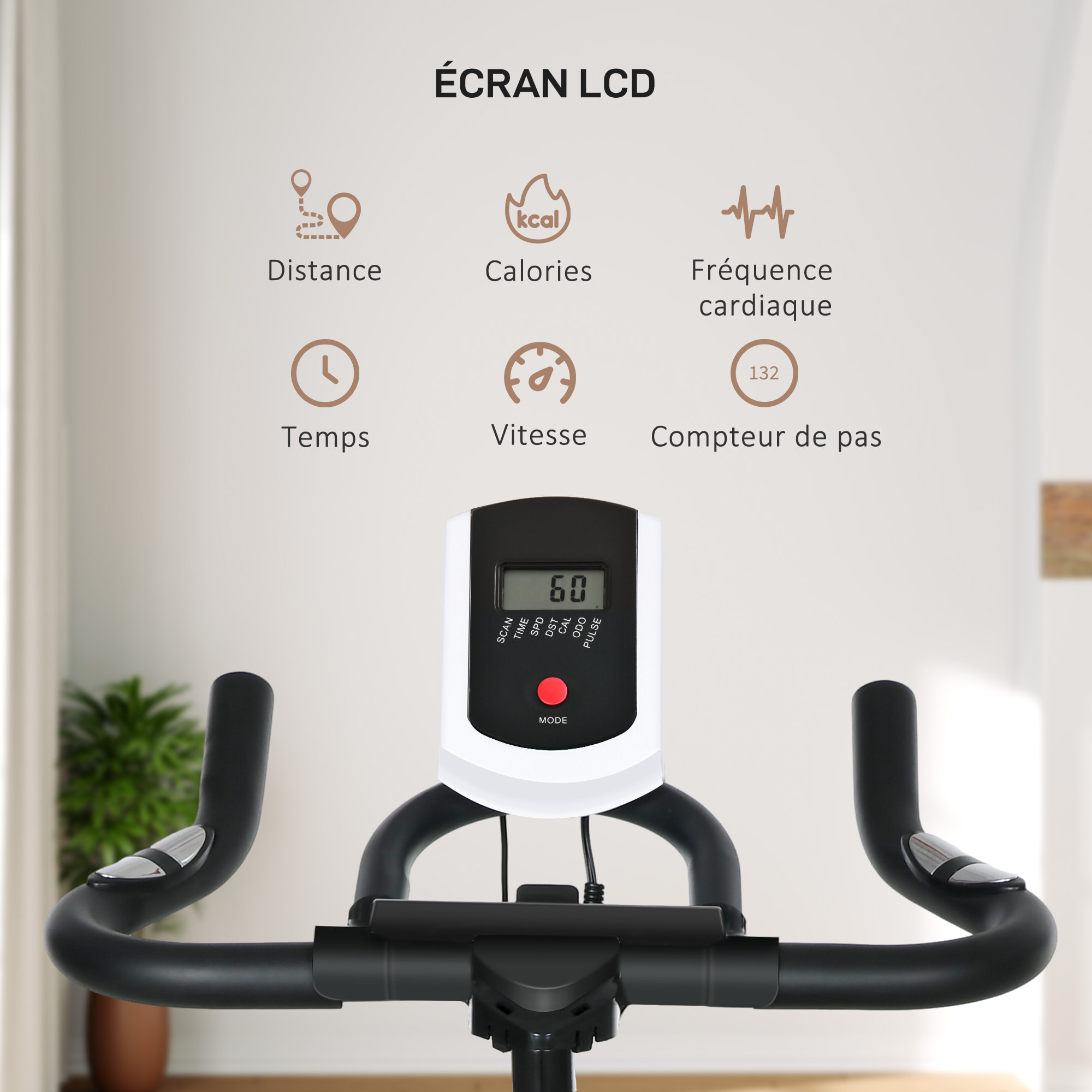 Vélo d'appartement réglable - vélo biking cardio - volant d'inertie 8 Kg, écran LCD, support Ipad, gourde - acier orange noir